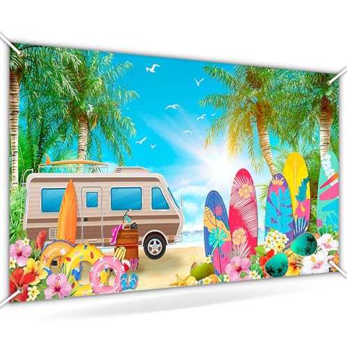 Avezano Beach Party Backdrop Summer Surfboard Party Backdrop Surf Seaside Tropical Hawaiian Photography Background for Baby Shower Birthday Party Decorations 70.8 x 43.3 inch