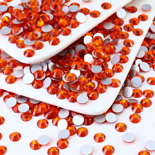 Image of 1440PCS SS3 Crystal Glass Flatback Rhinestones, Round Flat Back Crystal Gems for Nail Art and Craft Clothes, Glue Fix Diamond Stones Hyacinth /Orange Red (1.3-1.4mm)