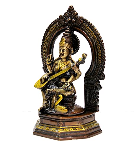ESPLANADE Brass Saraswati Maa Murti Idol Statue Sculpture for home decor and temple - 9.75" Inches - Multi (Ancient Brass) - Image 3