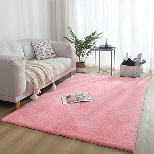 Tapis décoratif en peluche rose grand tapis de sol de salon