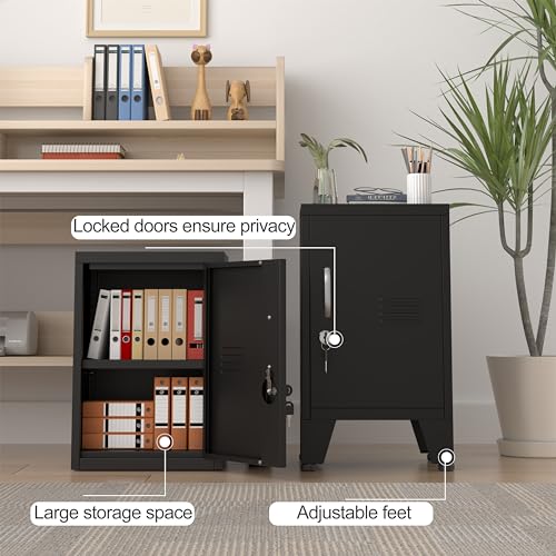 PAOFIN 24.4" H Black Metal NightStand Locker Storage Cabinet with 1 Doors, File Cabinet with Shelves, Storage Cabinet with Adjustable Leveling Foot for Home Office Living Room or Bed Room - Thumbnail 6