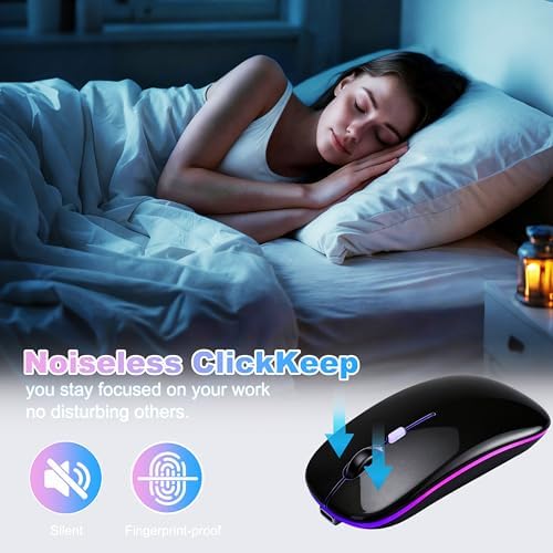 AZTZATZ Wireless Bluetooth Mouse Rechargeable Long Lasting Dual Mode - BT 5.2 & 2.4G Silent RGB LED Mice, Slim Portable Ergonomic Mouse for Laptop/PC/Tablet/MacBook/iPad/Apple Devices(Black) - 4