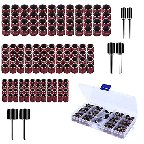 150 Piezas Kit Tambores de Lijado con Caja Libre, (144 unidades y 6 unidades de rodillos de lija para herramienta giratoria