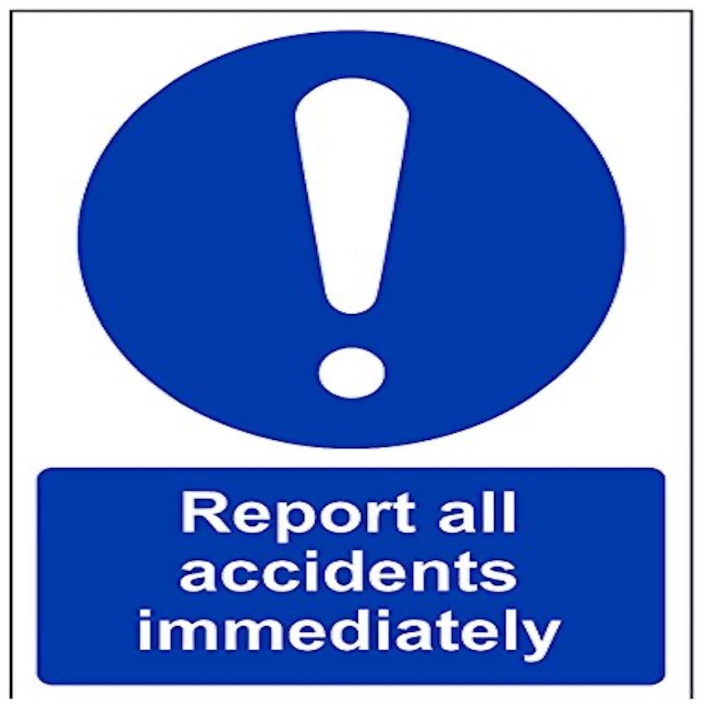 V Safety Report All Accidents Immediately Sign - 150mm x 200mm - 1mm Rigid Plastic