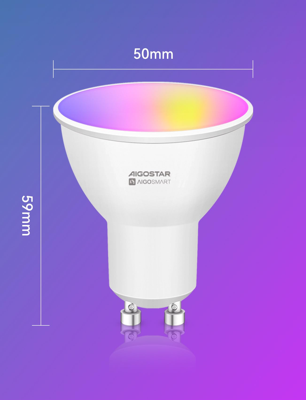 Aigostar Smart Bulbs GU10 Smart WiFi LED 7W 555LM WiFi Dimmable RGB & 2700K- 6500K App Control Compatible with Alexa/Google Home Pack of 4