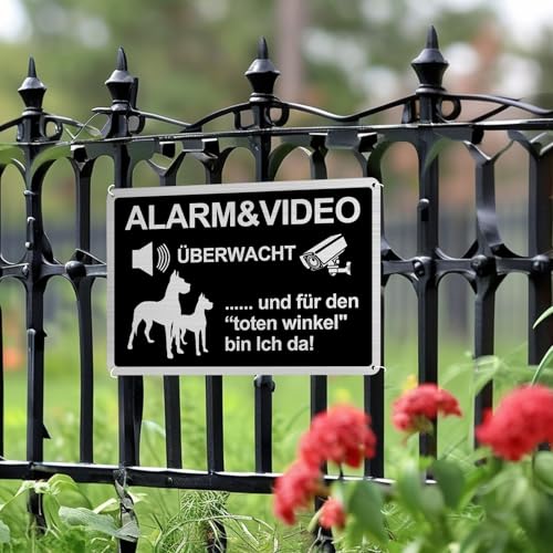 2 Stück Videoüberwachung Schild Set 20x30cm,Warnung vor dem Hunds Schilder Lustig Metall Alu Gebürstetes Videoüberwacht Schilder Achtung Hundschild Warnung vor dem Hund Schilders für Zuhause Outdoor