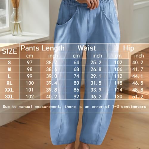 Women's Cotton Linen Harem Pants Work Casual Elastic Waist Pants with Pockets Lightweight Summer Beach Palazzo3