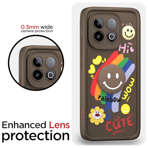 Image of Pikkme Back Cover for iQOO Neo 10 5G | Soft Silicone| Cute Rainbow Smile & 3D Cartoon Flower Design | Shockproof Raised Camera Protection Bumper Case (Brown)
