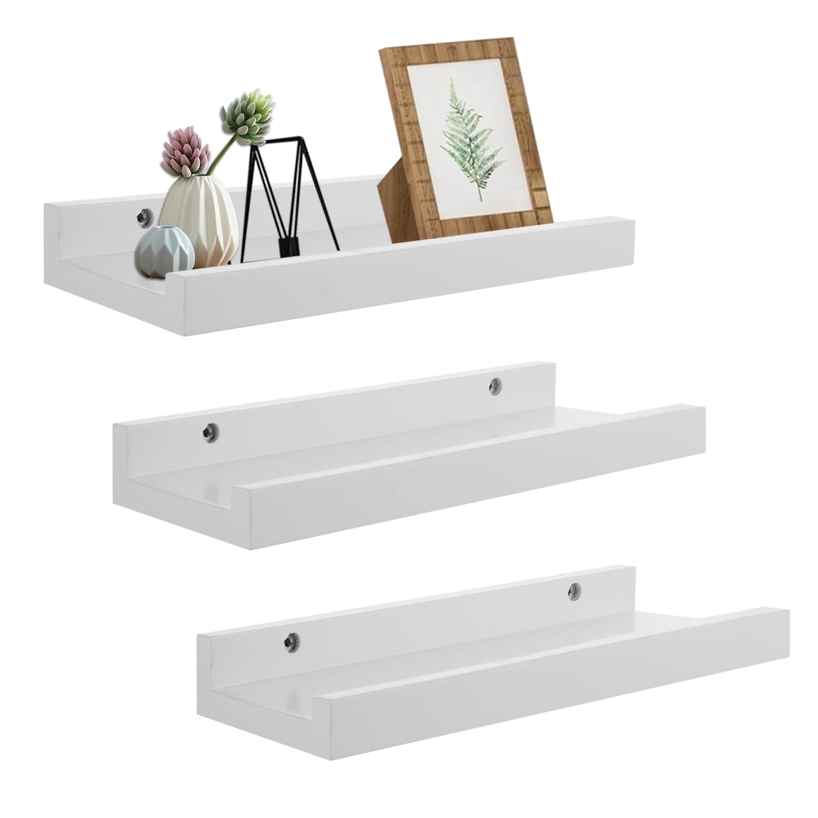 SHUESS Estantería de pared blanca de 30 cm, estantería de pared de madera, juego de 3 unidades, estante colgante de pared, estante flotante moderno, barra de imágenes estrecha para baño, salón,