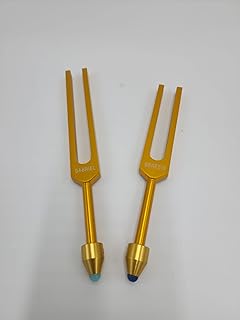 Gabriel and Genesis Gold Color Tuning Fork with Gem Feet for DNA Repair with Mallet and Pouch