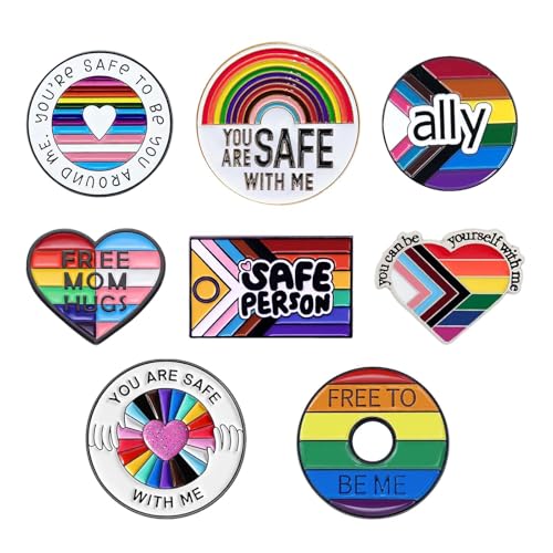 8 Pack Pride Ally LGBTQ Enamel Pin Buttons Rainbow Pins for Ties Lapels Jackets Shirts Hats Bags