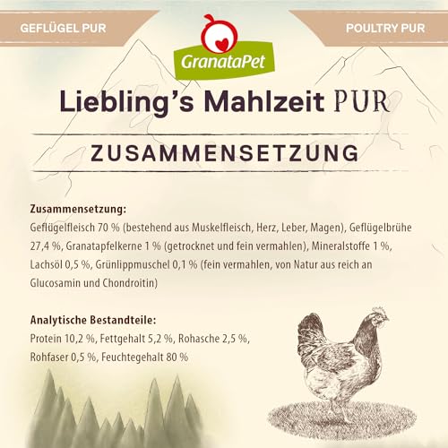 GranataPet Liebling's Mahlzeit Geflügel PUR, Nassfutter für Hunde, Hundefutter ohne Getreide & Zuckerzusätze, Alleinfuttermittel mit hohem Fleischanteil & hochwertigen Ölen, 6 x 800 g