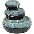 Sunnydaze Modern Textured Bowls 7-Inch Ceramic Indoor Tabletop Fountain - 3 Tiers - Electric Submersible Pump