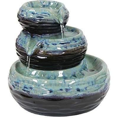 Sunnydaze Modern Textured Bowls 7-Inch Ceramic Indoor Tabletop Fountain - 3 Tiers - Electric Submersible Pump