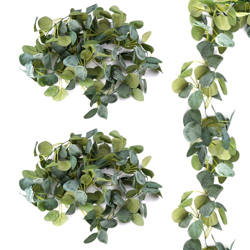 2 Pcs Guirlande Eucalyptus Artificiel 1.8 M, Guirlande Feuilles Artificielles Décoration de Vigne Verte, Guirlande Feuilles Artificielles Réalistes pour Les...