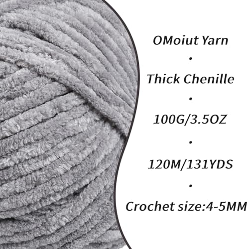 Image of 3 Pack Light Gray Fluffy Velvet Yarn for Crocheting, Chunky Chenille Baby Blanket Yarn for Crocheting, Soft Fuzzy Puzzle Yarn for Knitting, (100g /3.53oz Each) Bulky Thick Amigurumi Crochet Yarns