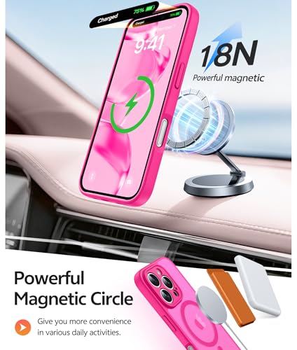 Image of FNTCASE for iPhone 16 Pro Case: [Compatible with Magsafe] Translucent Matte Magnetic Phone Cover - Military Grade Drop Protection Shockproof Protective Cases - Hot Pink