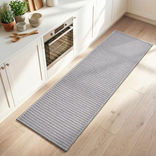 PADOOR Kitchen Runner, Absorbent Kitchen-Rugs Non Slip Washable, Large Kitchen-Mats for Floor, Soft Braided Kitchen-Runner Rug Sink Standing Matt (Gre