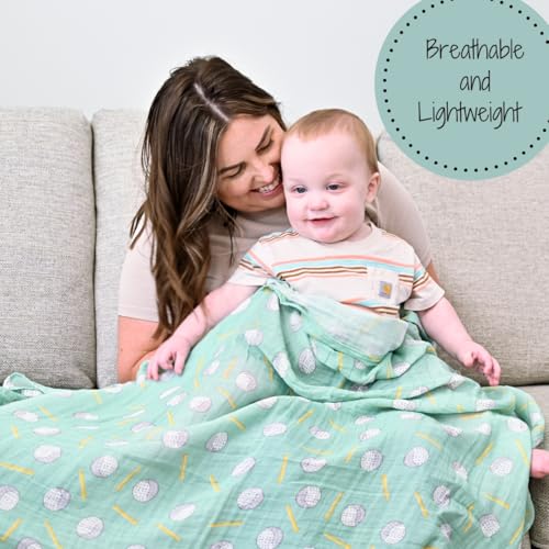 Image of LollyBanks Swaddle Blanket 100% Cotton, 2 Pack Muslin Swaddle Blankets, 47 x 47 inches Baby Swaddles for Boys and Girls, Lightweight Baby Blanket, Registry (Golf Print)