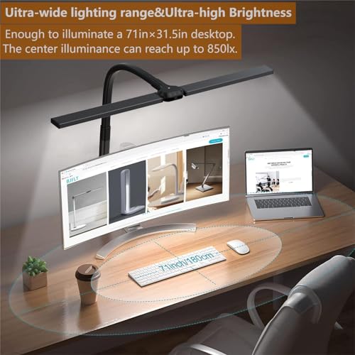 Image of LED Desk Lamp for Office Home,24W Double Head Architect Desk Lamp with Clamp,Remote Control,Ultra Bright Auto Dimming,Stepless Lighting,Flexible Gooseneck Dimming Table Light