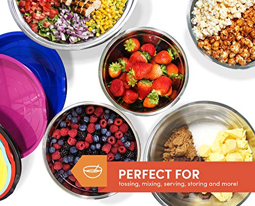 Elite Gourmet By Ebs-0012 12-Piece Stainless Steel Interior Colored Stackable Nesting Mixing Bowls With Airtight Lids (Set Of 6) Space Saving Food Storage, Baking, Melting Chocolate, Multi-Colors #TOP1