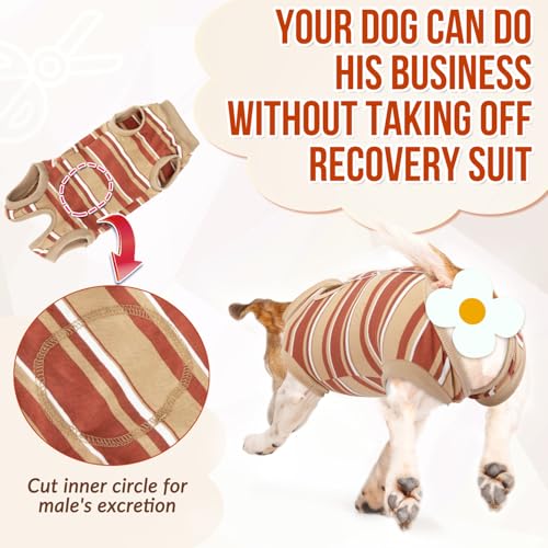 Image of Lukovee Recovery Suit for Dogs, Onesie Spay Neuter Surgery Suit Female Male | Soft Cotton, Easy On Off, Abdominal Wounds Prevent Licking, Prevent Licking Wounds, Cone E-Collar Alternative (Brown, M )