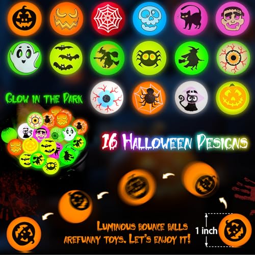 Image of 50 PCS Halloween Party Favors, Halloween Glow in The Dark Bouncy Balls | Trick or Treat Goodie Bag Fillers, Halloween Glowing Bouncy Balls Toys for Halloween Party Supplies, Party Favors