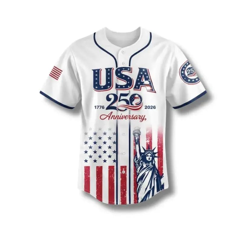 Camiseta USA 250th Anniversary Baseball Jersey, Full-Print Statue of Liberty Patriotic Top, 1776–2026 Semiquincentennial miniatura 3