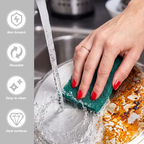 Image of Eccliy 40 Pcs Non Scratch Scrubbing Pad Reusable Kitchen Dish Scrubber Scouring Sponge Pads Multi Purpose for Kitchen Household Cleaning Supplies, 10 x 4 Inch (Green)