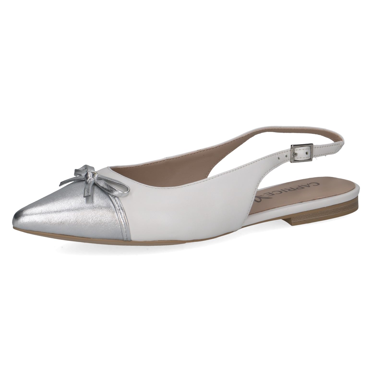 CAPRICE Women's Ballet Flats in Leather, White (White/Silver), 4.5 UK