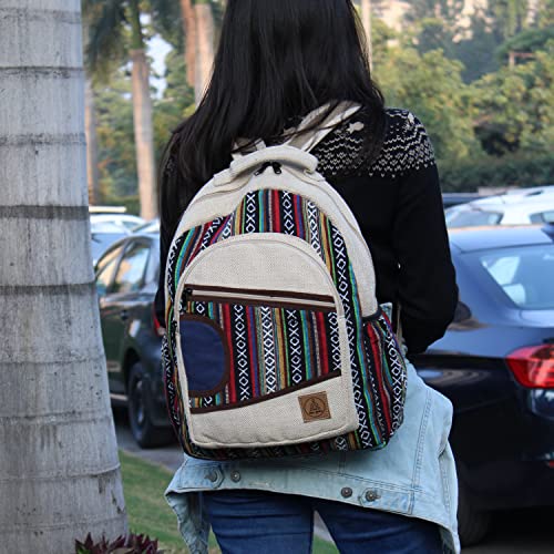 Ojas Yatra Himalayan Hemp Backpack Large - Boho/Hippie Multi Pocket Laptop Backpack For Men & Women - Handmade Laptop Bag For Travel & Festivals #TOP3