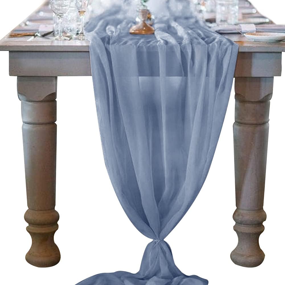 Socomi 10pcs Dusty Blue Chiffon Table Runner Bulk 29x120 Inches Rustic Wedding Table Runner for Bridal Shower Wedding Party
