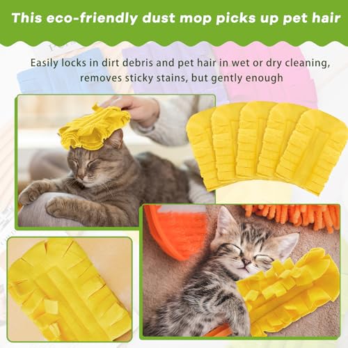 Image of Zubebe 12 Pcs Reusable Duster Refills Fleece,Yellow | Soft Polyester Fiber Flat Duster Refill Multi Surface Washable Cleaning Pad Tools for Home, Blinds, Car, Pet, Furniture, Fans