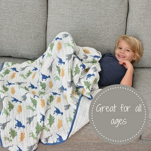 Lollybanks Dinosaur Muslin Quilts |100% Cotton Nursery & Crib Blankets For Kids Boy And Girl | Super Soft And Lightweight | Large Size 47" X 47" For Baby Infant Toddler And Kid #TOP2