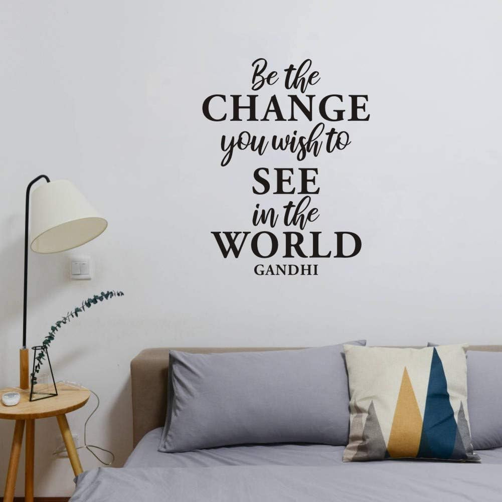 Be The Change You Wish to See in The World Inspirational Words Quotes Wall Sticker,(Black) Vinyl Motivational Saying Vinyl Decal for Living Room Wall Decor