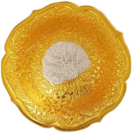 Miniatura 5 de SATVIK - Juego de 1 tazón de fuente para servir en relieve con diseño de flores de loto bañadas en oro y plata, con cuchara, para Navidad,