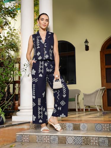 Image of Stylum Women's Geomatric Printed Rayon Slub Short Kurti Pant Set