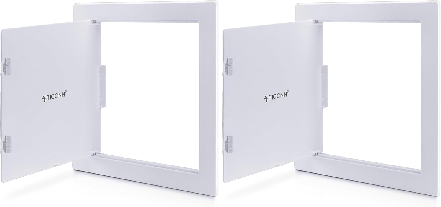 TICONN Access Panel for Drywall, 12 x 12 Inch ABS Plastic Wall Hole Cover Access Doors, Easy Install Plumbing Wall Panel for Drywall, Ceiling, Wiring and Cables (Pack of 2)