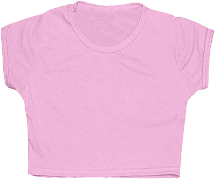 New Tween Kids Girls Neon Fluorescent Plain Short Sleeves Crop Tops Dance Wear Gymnastic Fancy Dress Age: 5-13 Years by Fast-Trend (13 Years, Baby Pink)