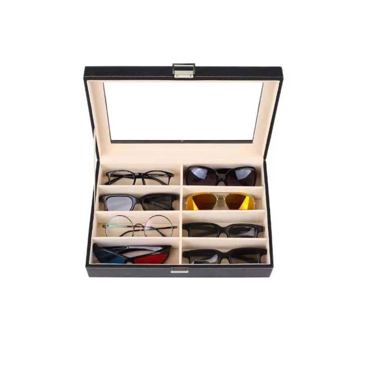 Boîte à Lunettes en Cuir Pu Noire pour Montre et Bijoux, Organisateur Pratique pour Rangement et Protection, pour Usage Personnel Coiffeuse