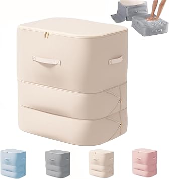 Slim Organizer with Built-In Compression, Packing Cube, Packing Cubes Compression for Comforter/Blanket/Clothing Storage Bags Beige