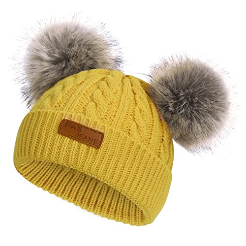Image of American Trends Baby Beanie Hat Double Pom Pom Toddler Beanies Knit Infant Winter Hat Caps for Boys Girls