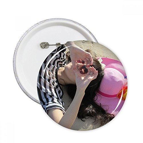 Broches rondes rose multicolore Ellie Yao badge XL décoration vêtement Fille Cœur
