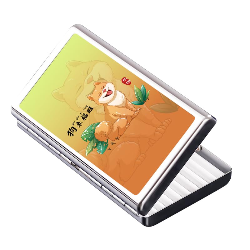 Metal Cigarette Case - Portable Double Sided Spring Clip Holder for 14pcs Regular Cigarettes, 20pcs 100mm Cigarettes Great Gift for Men and Women (Dog)