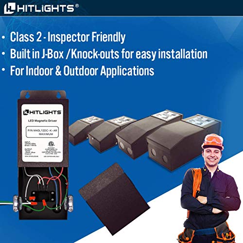 Image of HitLights Dimmable LED Driver 12V 40W(3.4A), Magnetic Power Supply Transformer 120VAC to 12VDC, Compatible with Lutron and Leviton dimmers, for LED Strip Light, Kitchen, Cabinet, Class 2, UL Listed