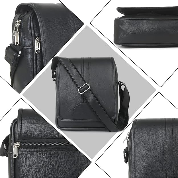 Image of Unisex Leather Bag Combo Set - Brown Laptop Backpack & Black Crossbody Messenger Bag (2 Piece) | Office, Travel & College Work Bags for Men & Women