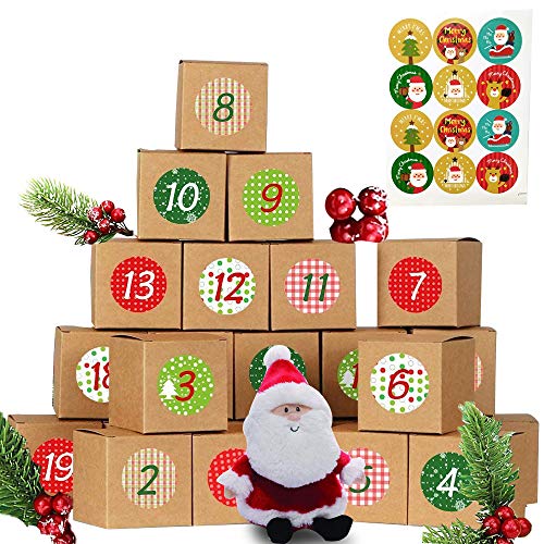 abbx 24 Calendario de Adviento,Cajas de Regalo Navidad Calendario de Adviento,Calendario Adviento DIY, Adhesivos Digitales de Adviento,2020 Bolsa para Calendario de Advient (A)