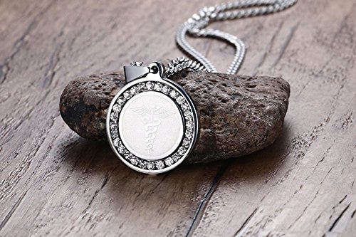 Free Engraving Medical Alert ID Necklace for Women Stainless Steel With Cubic Zirconia Pendant Chain 24inches3