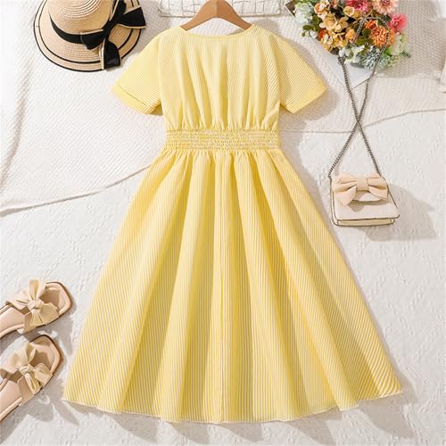 Girls Summer Ruffle Midi Dress Tiered Swing A-Line Pleated Cotton Solid Tunic Dresses for Teen Kids Casual Outfits2