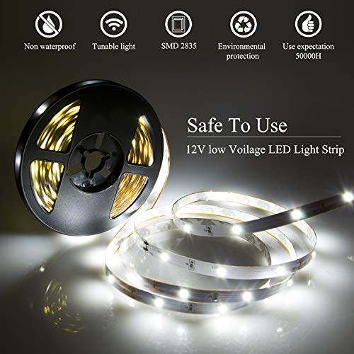 Image of LED Strip Lights White 50ft Dimmable 6000K Strip Lighting, 12V 15M 450 LEDs 2835 Flexible led Light for Bedroom, Kitchen, Home Decoration